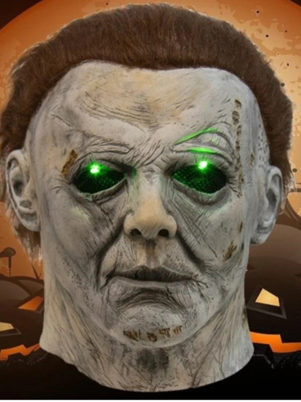 Michael-Style Halloween Mask with Green LED Eyes